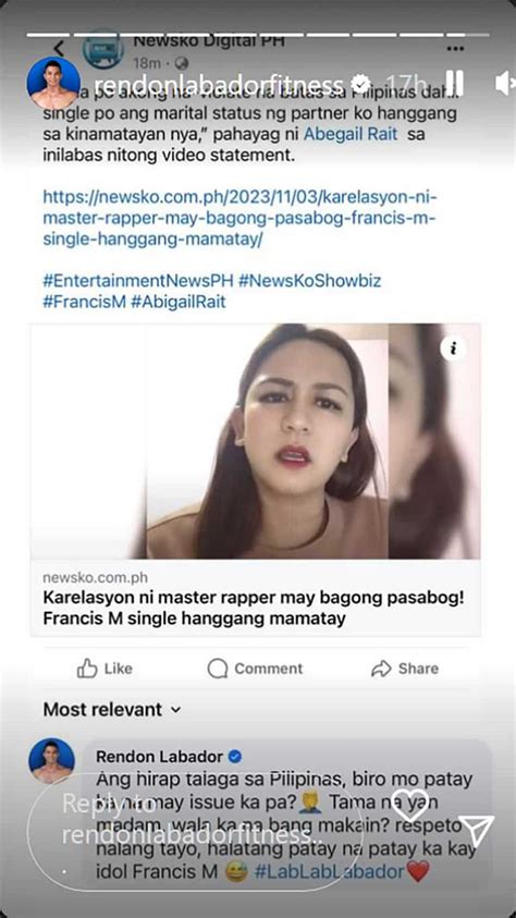 Rendon Labador sa pahayag ni Abegail Rait: “Tama na yan .